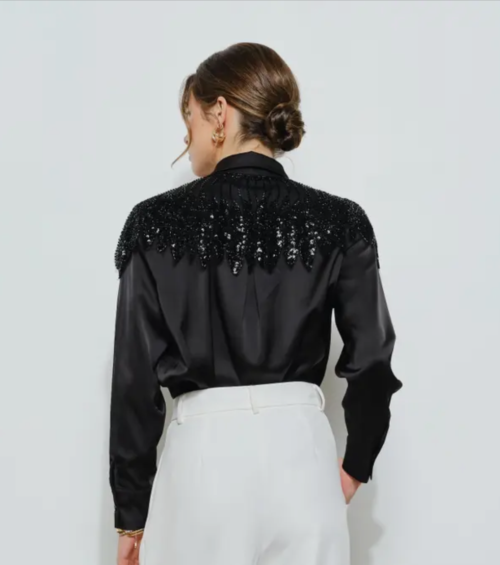 Beads of Black Feather Sequins Top