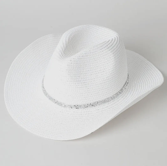 White Cowboy Hat w/Rhinestone Band