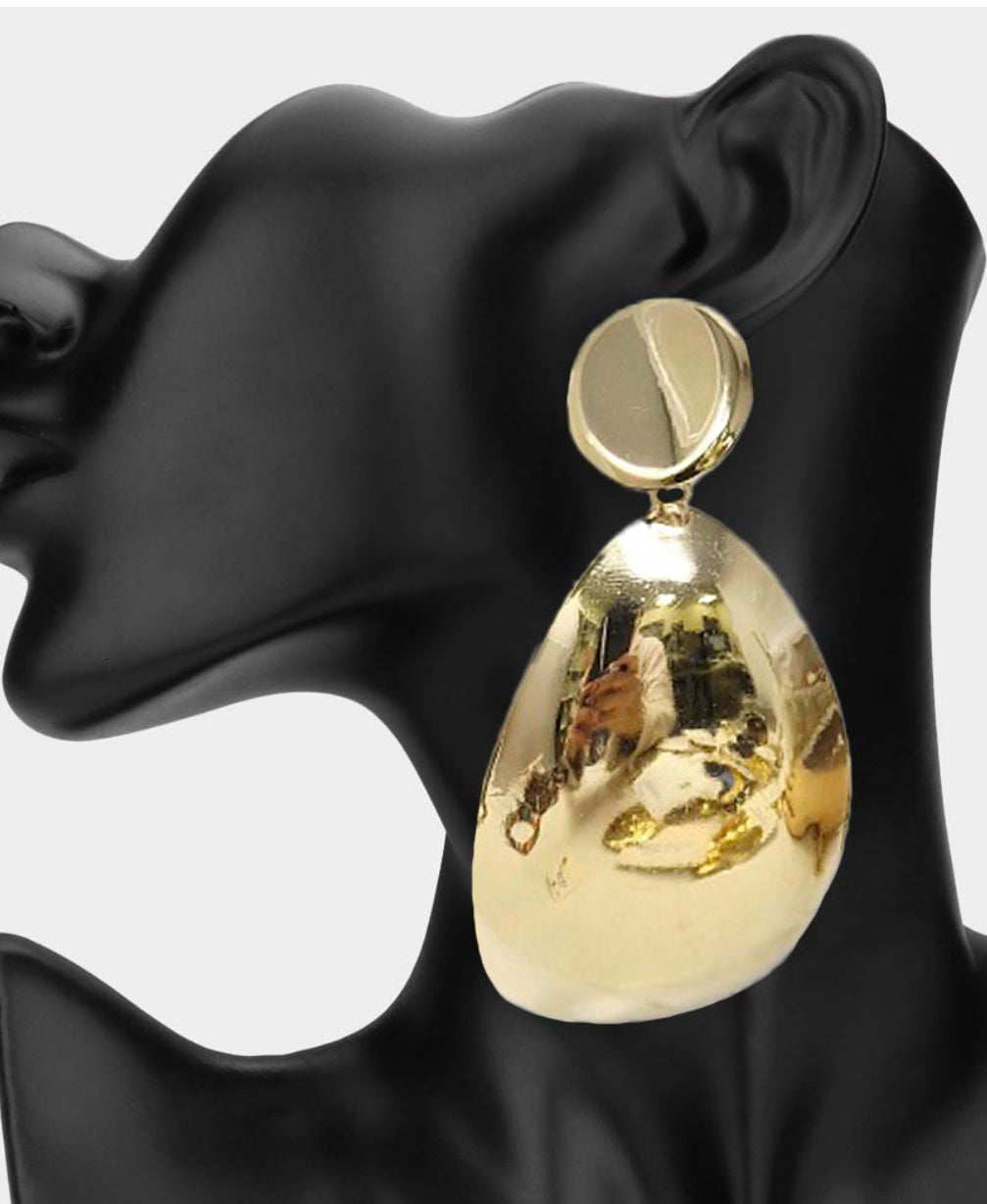 Oversized Teardrop Plate Statement Clip On Earrings