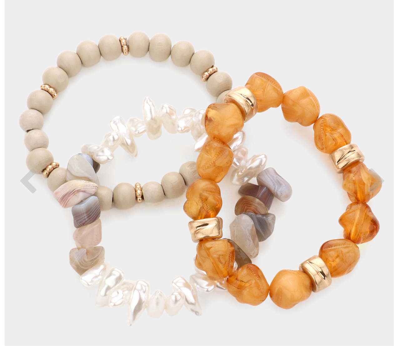 3PCS - Natural Stone Pearl Wood Beaded Stretch Bracelets