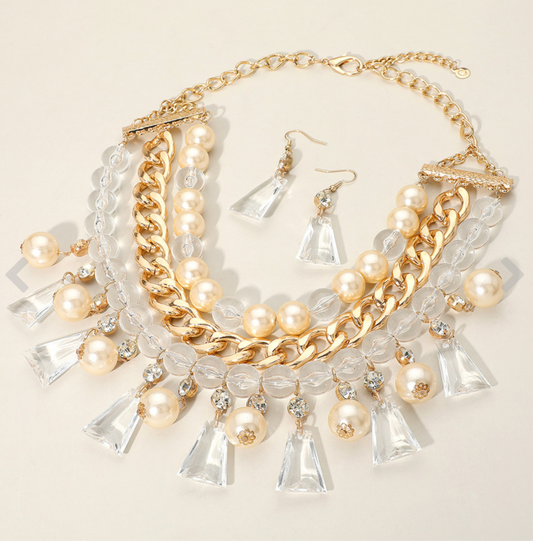Pearl Lucite Bead Statement Necklace