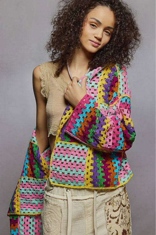 COLOR OF WAVE CROP CROCHET CARDIGAN _One Size