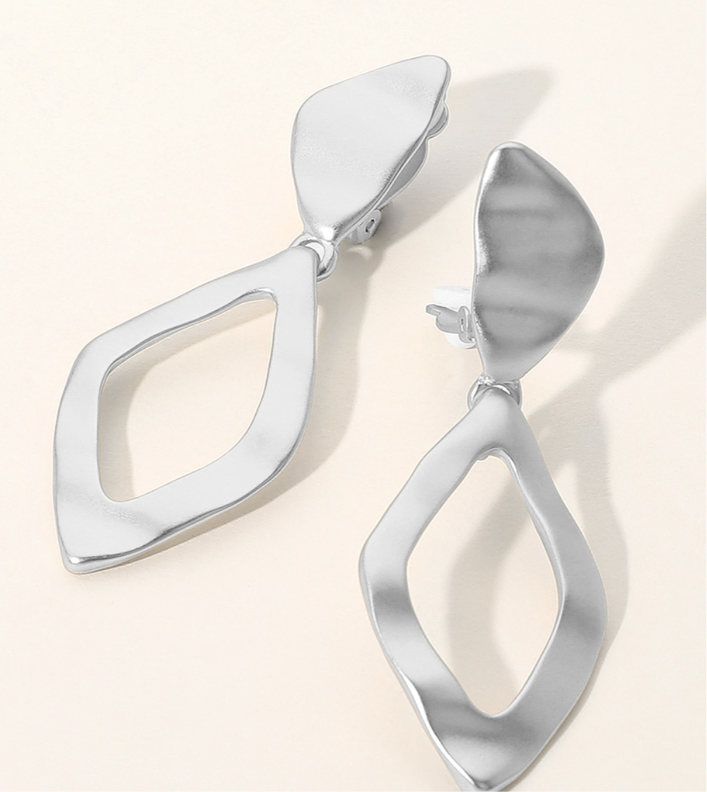 Hammered Metal Open Dangle Clip On Earring