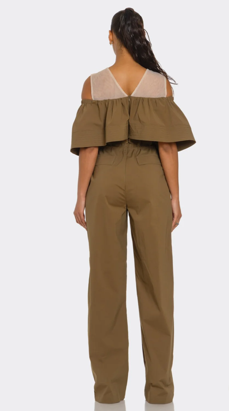 DUAL ESSENCE OFF-SHOULDER UTILITY JUMPSUIT