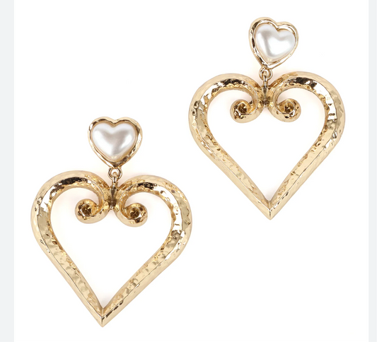PEARL & HEART DROP EARRINGS