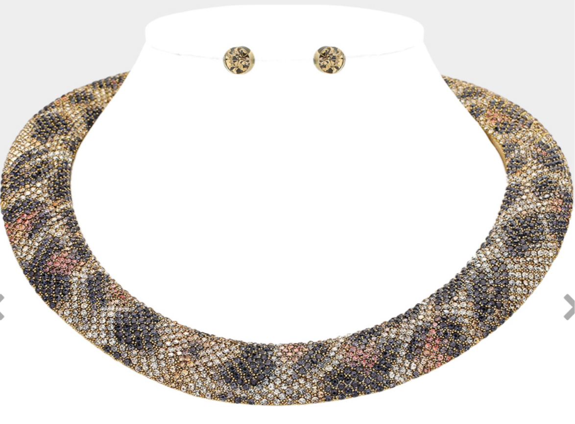 Bling Leopard Studded Chunky Necklace