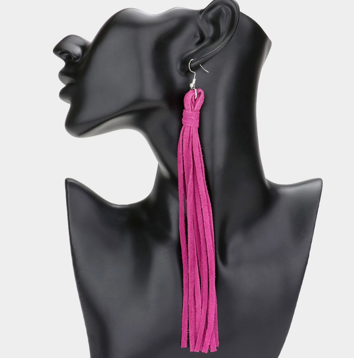 Genuine Leather Tassel Dangle Earrings_Pink