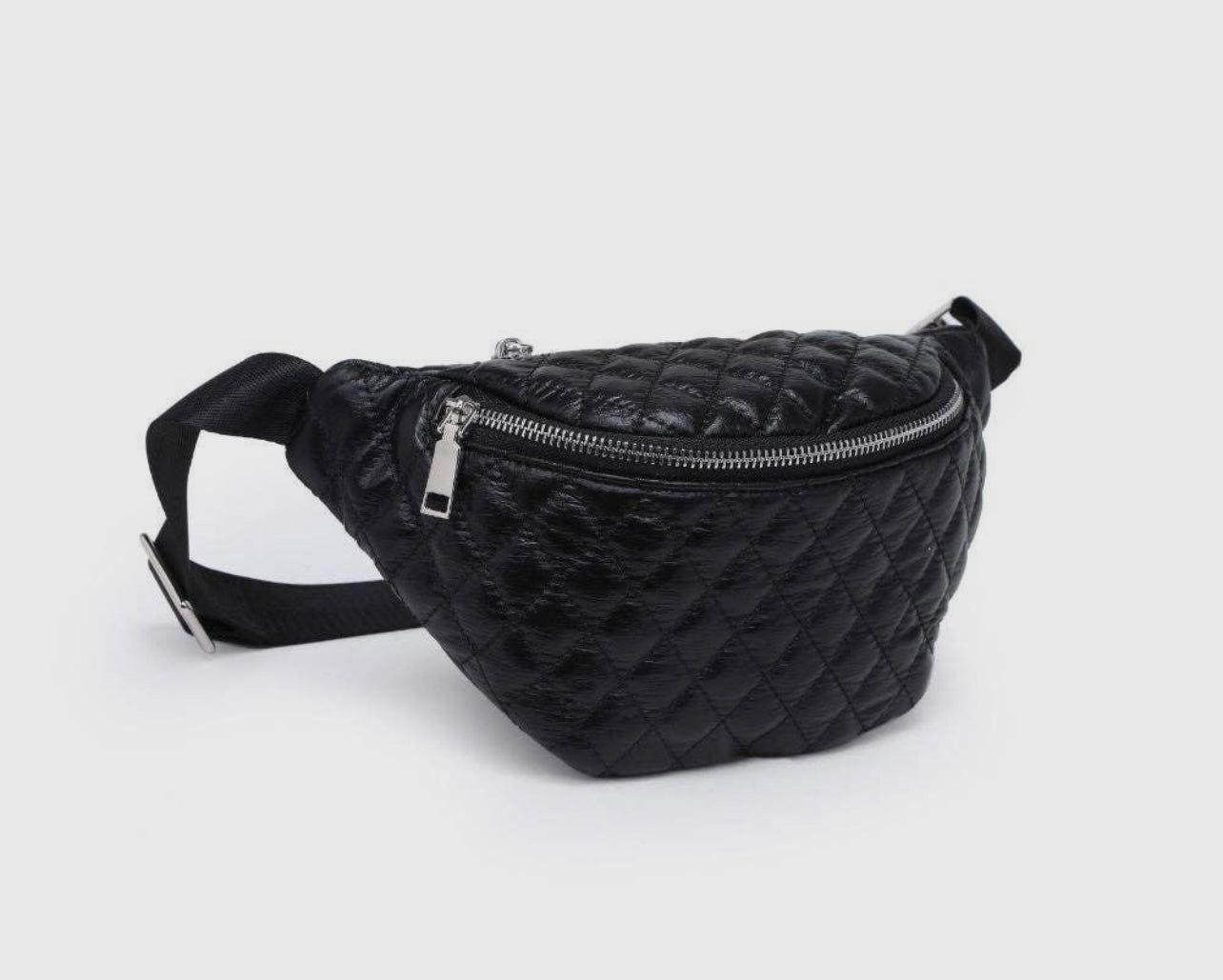 Breonna Black Metallic Quilted Belt Bag
