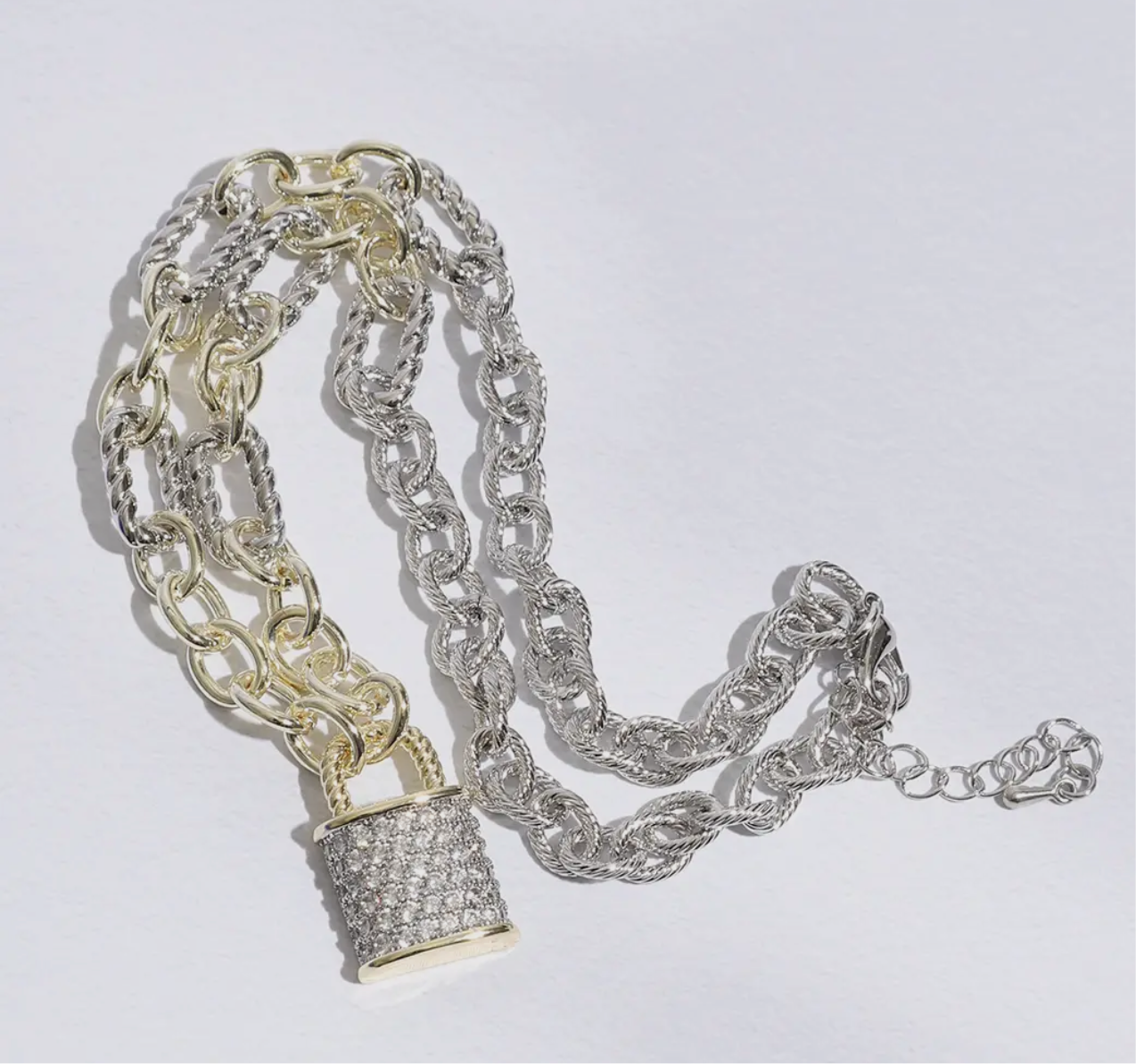 Lock Pendant Two Tone Chain Necklace