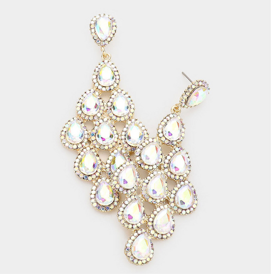 Rhinestone Trim Teardrop Cluster Vine Earrings