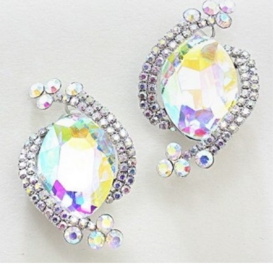 Oval Crystal Rhinestone Clip on _Silver AB or Gold