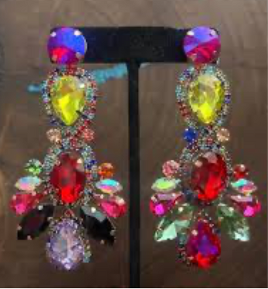 Multi Color Crystal Rhinestone Pave Drop Earrings