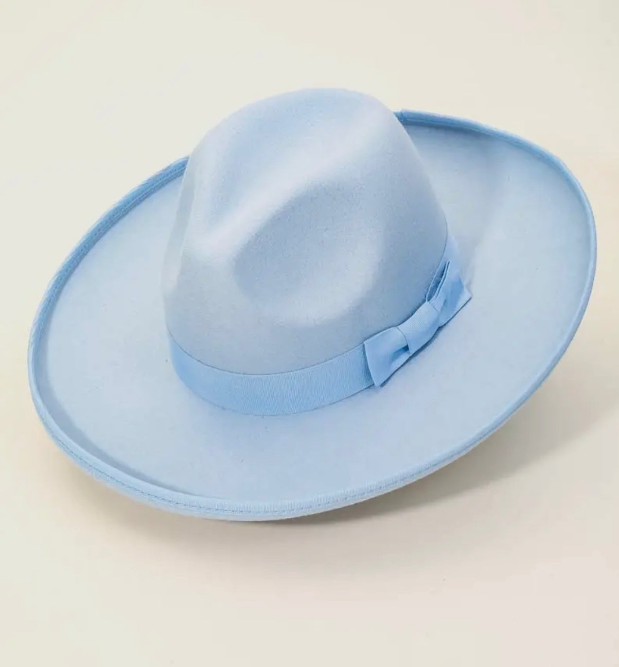 Baby Blue Adele wide brim ribbon felt hat