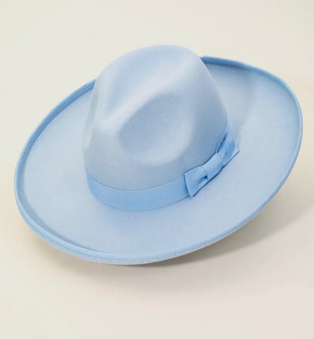 Baby Blue Adele wide brim ribbon felt hat