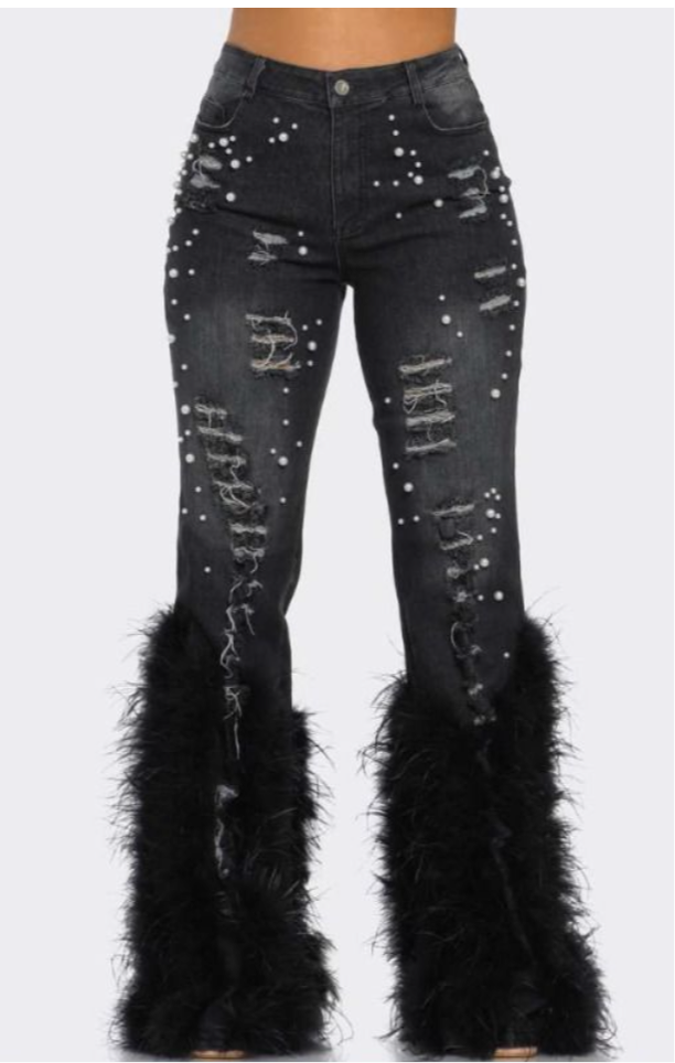 Feather Me Denim Jean w/Pearl Detail_Black