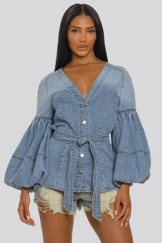 What’s Next Denim Voluminous Balloon Sleeves