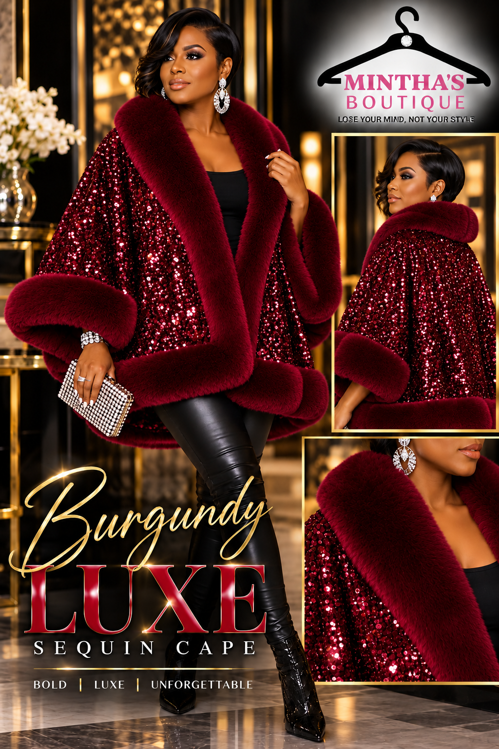 Burgundy Luxe Sequin  Cape