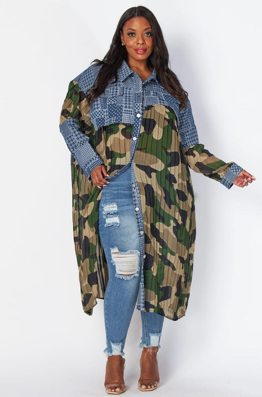 Look Amazing Pleated Denim & Camo Dress