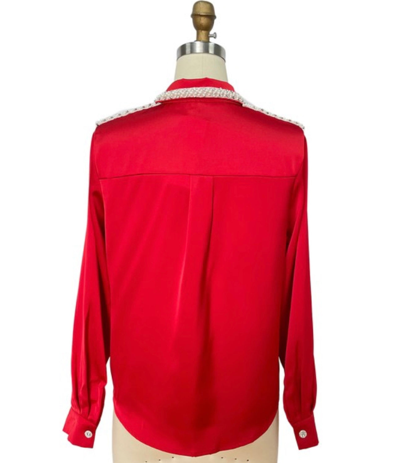 Go Red Blouse Pearls & Stone