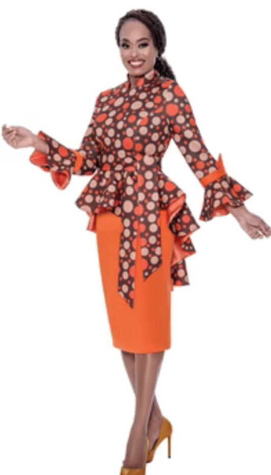2pc Brown & Orange  Circle Design