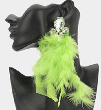 Feather Drama Earrings_Lime Green