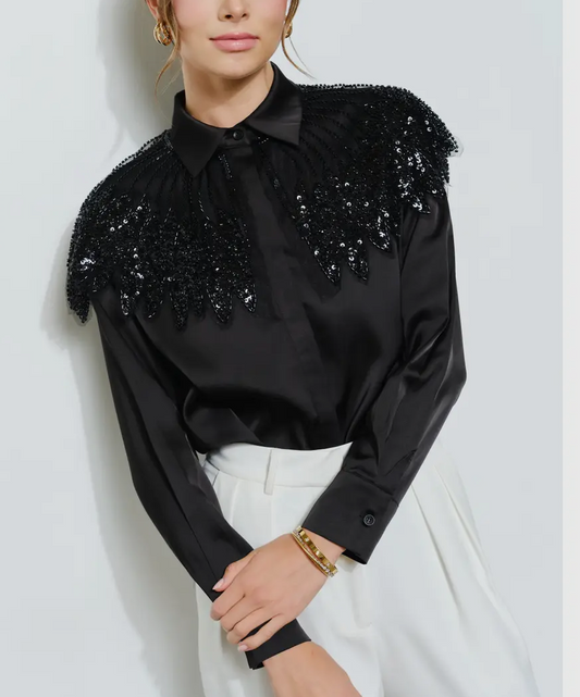 Beads of Black Feather Sequins Top