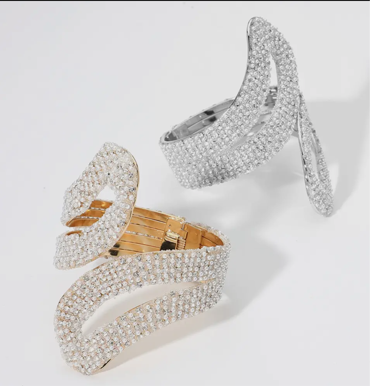 Stone Pearl Paved Hinged Bracelet