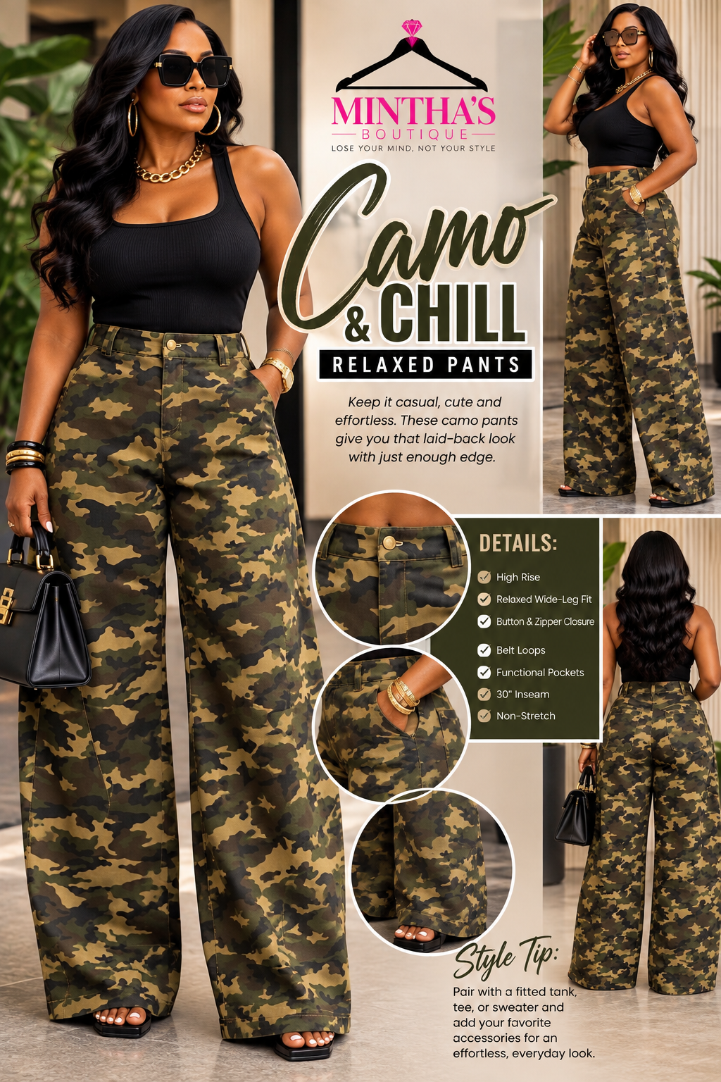 Camo & Chill Relaxed Wide-Leg Pants
