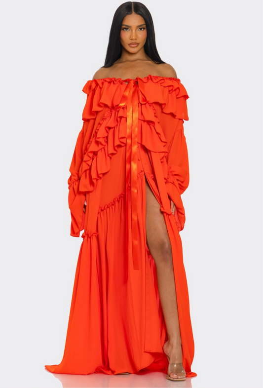 Dramatic Orange RUFFLE MAXI DRESS