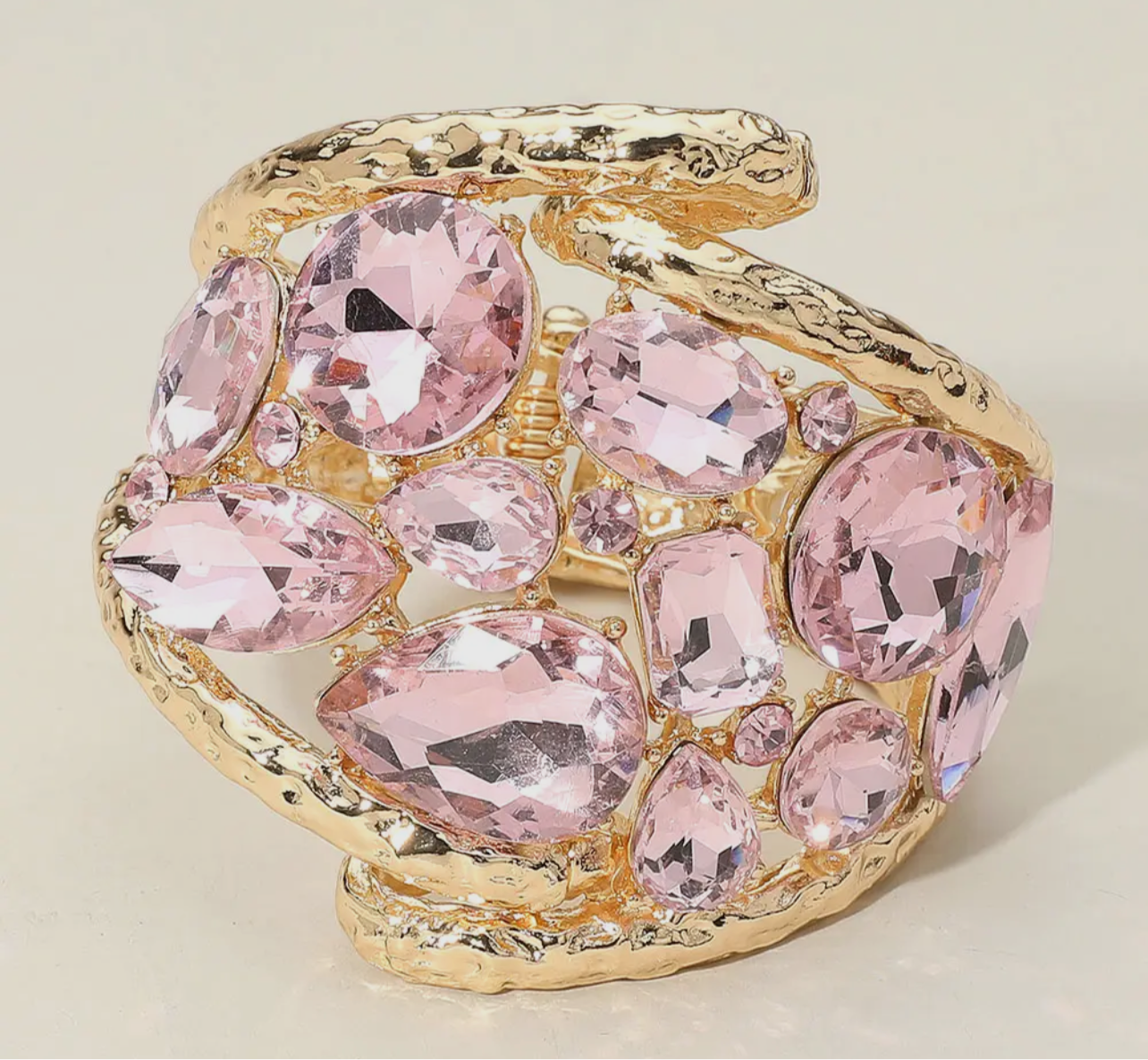 Pink Round Stone Hinged Bracelet