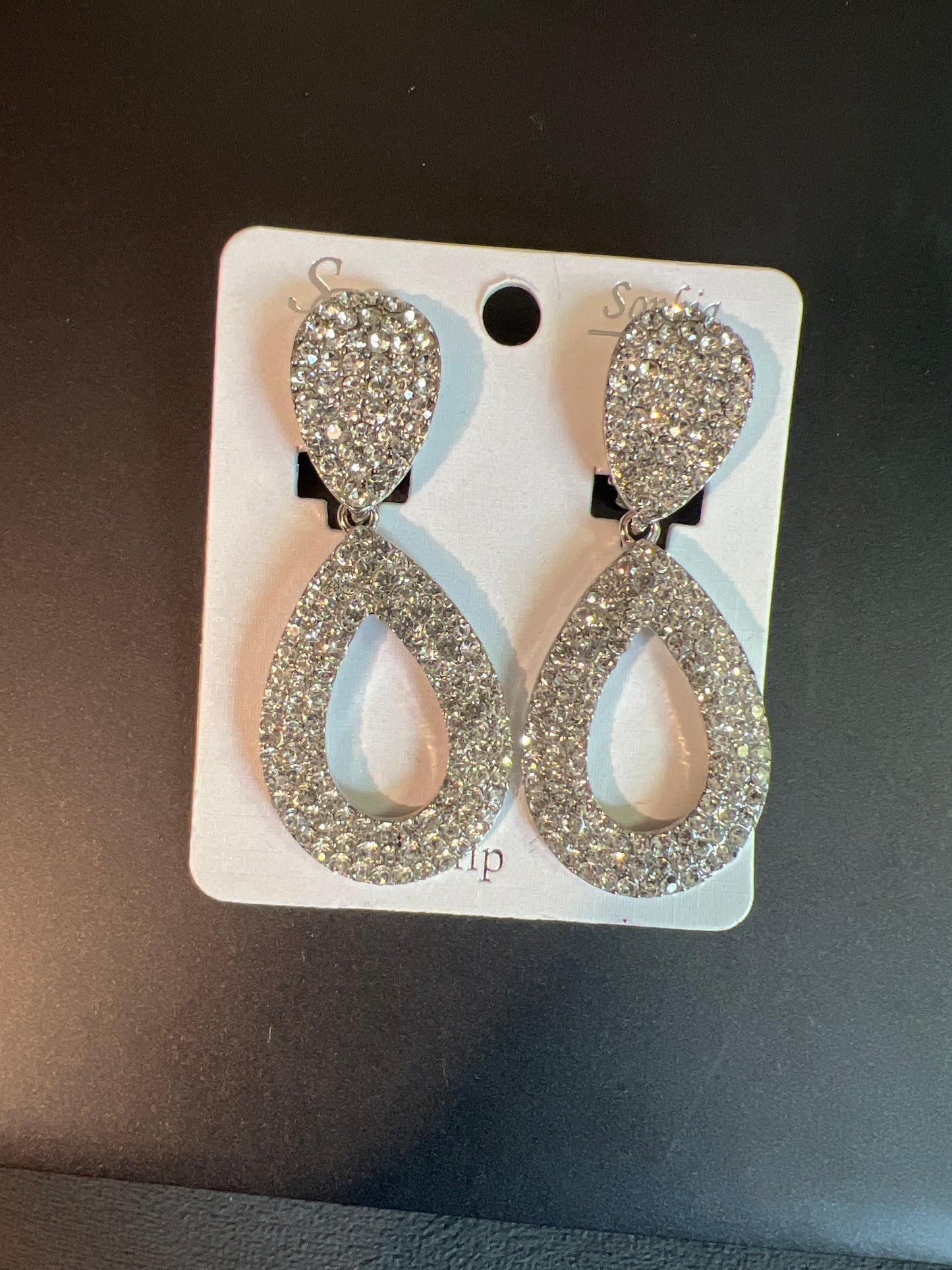 Silver Rhinestone Clip Earrings