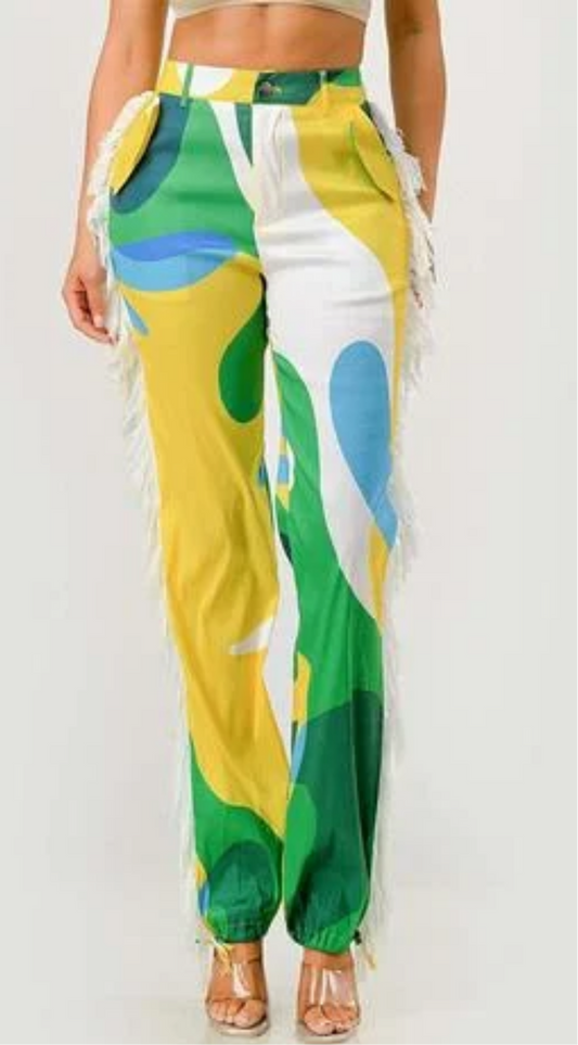 Sassy Colorful Fringe Pants_Yellow