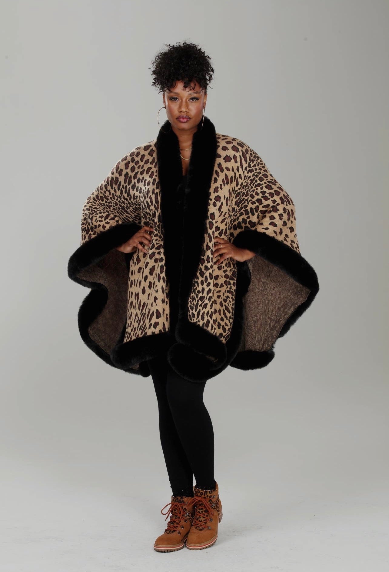 Make a Statement Leopard Cape w/Faux Fur