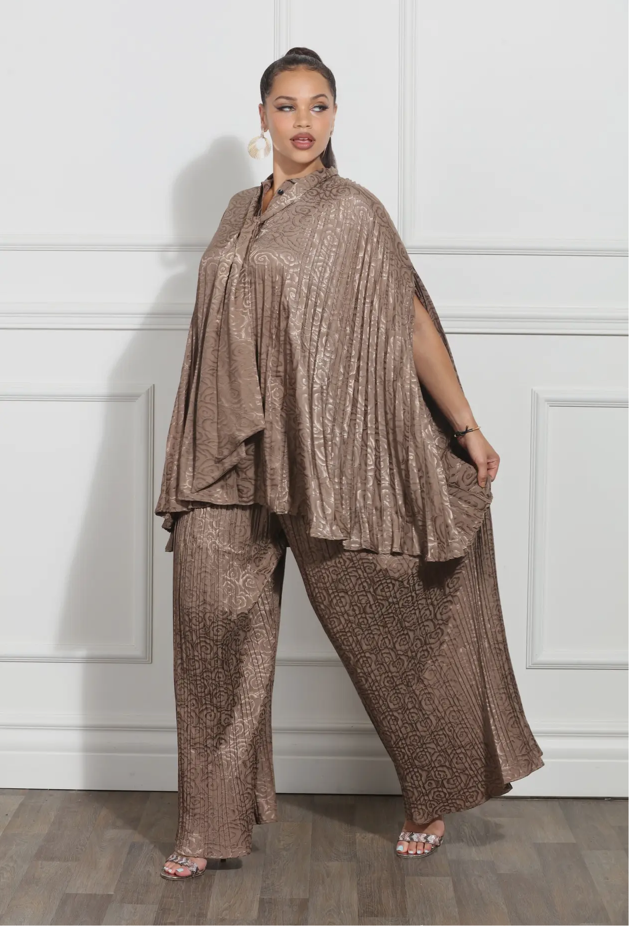 Mocha 2pc Pleated Pants Set