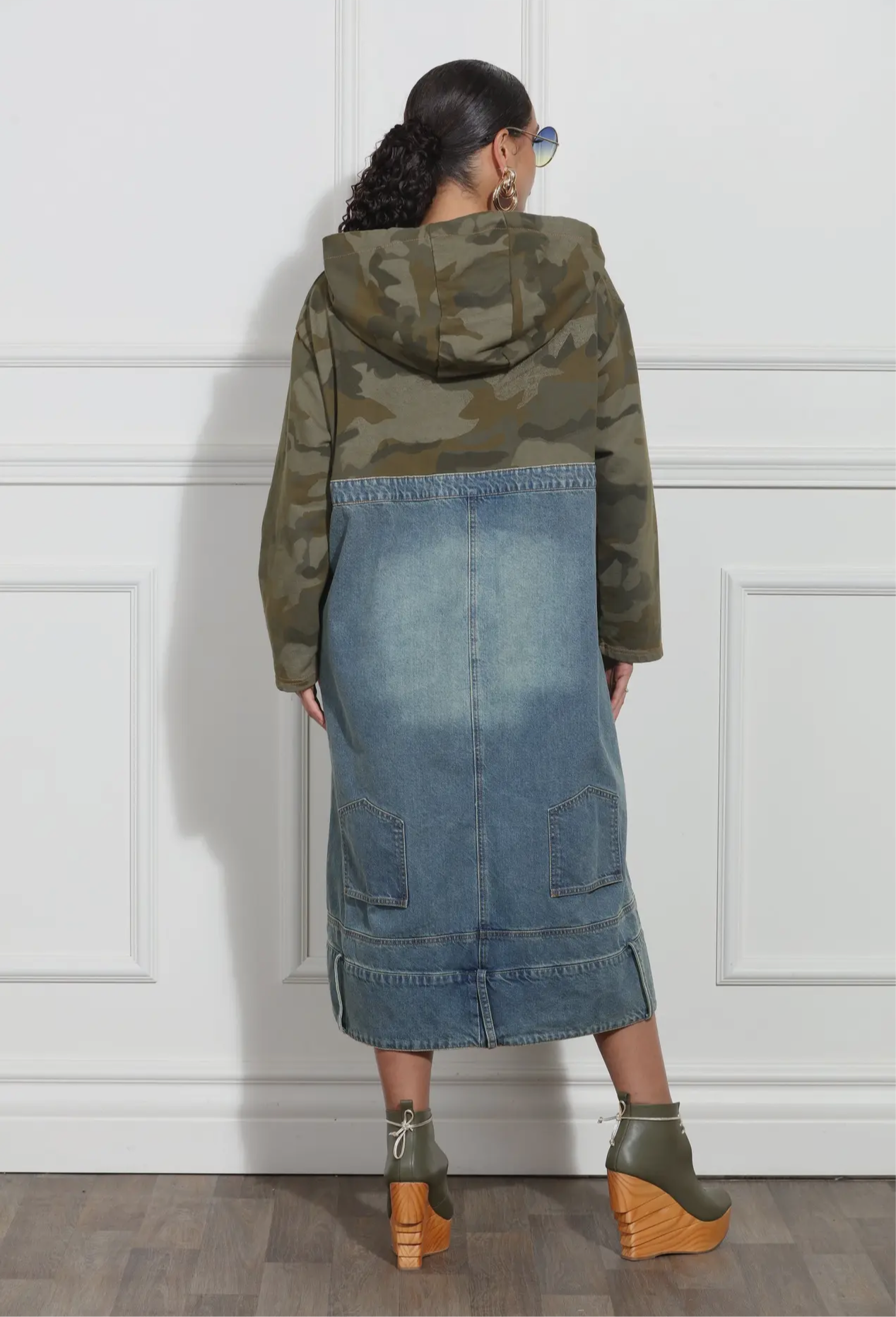 Anytime You Like Denim Camo Hoodie Dress