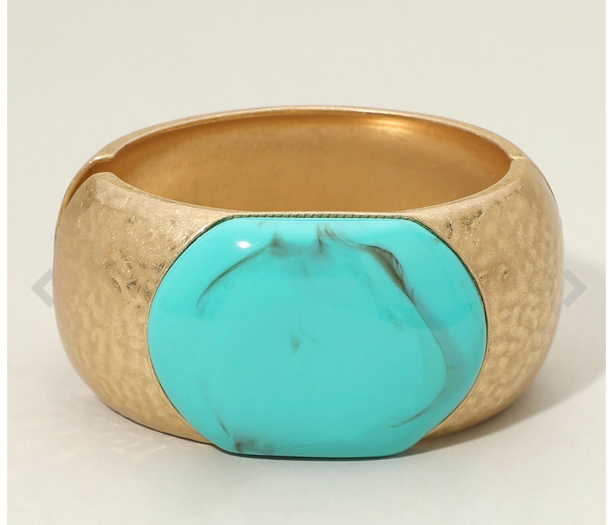 Oversized Stone Accent Chunky Hammered Metal Hinged Bangle Bracelet
