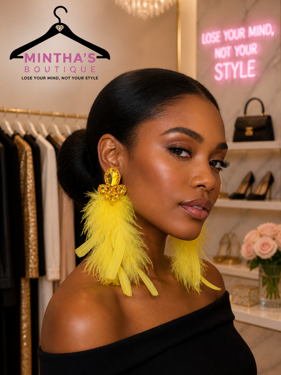 Feather Drama Earrings_Yellow