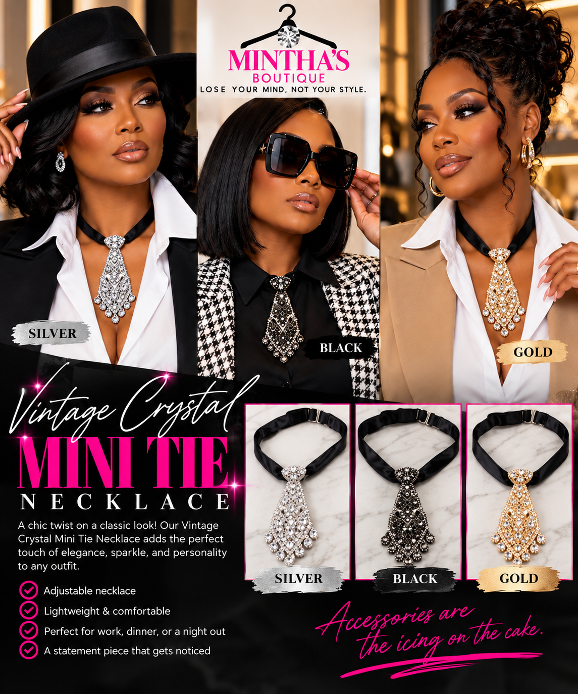 Vintage Crystal Mini Tie Necklace