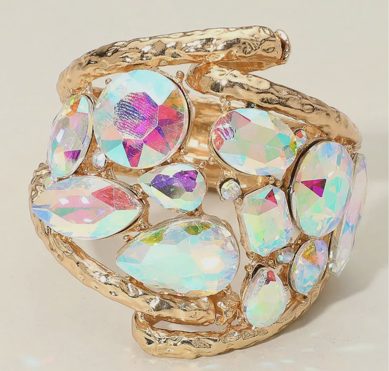 Gold AB  Round Stone Hinged Bracelet