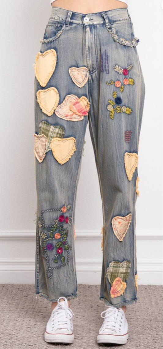 My Heart Patch Embroidery Denim Jeans