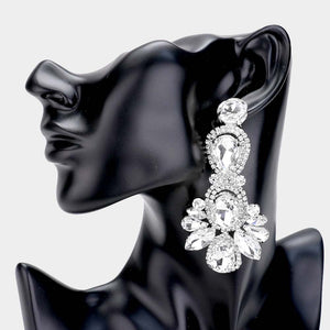 Silver Crystal Rhinestone Pave Drop  Earrings