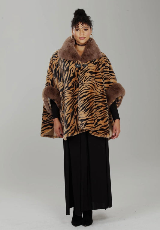 Wild Statement Animl Cape w/Faux Fur