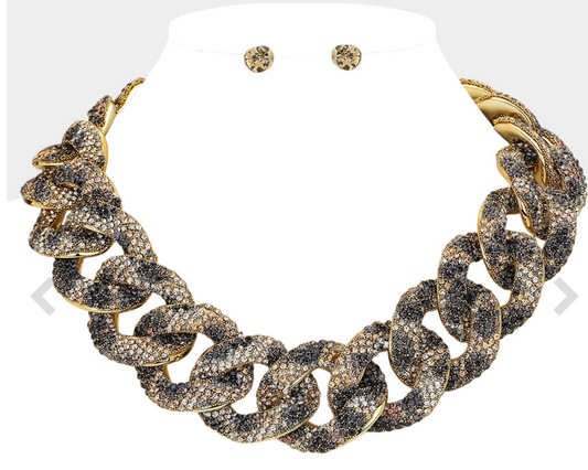 Bling Leopard Studded Chunky Chain Necklace