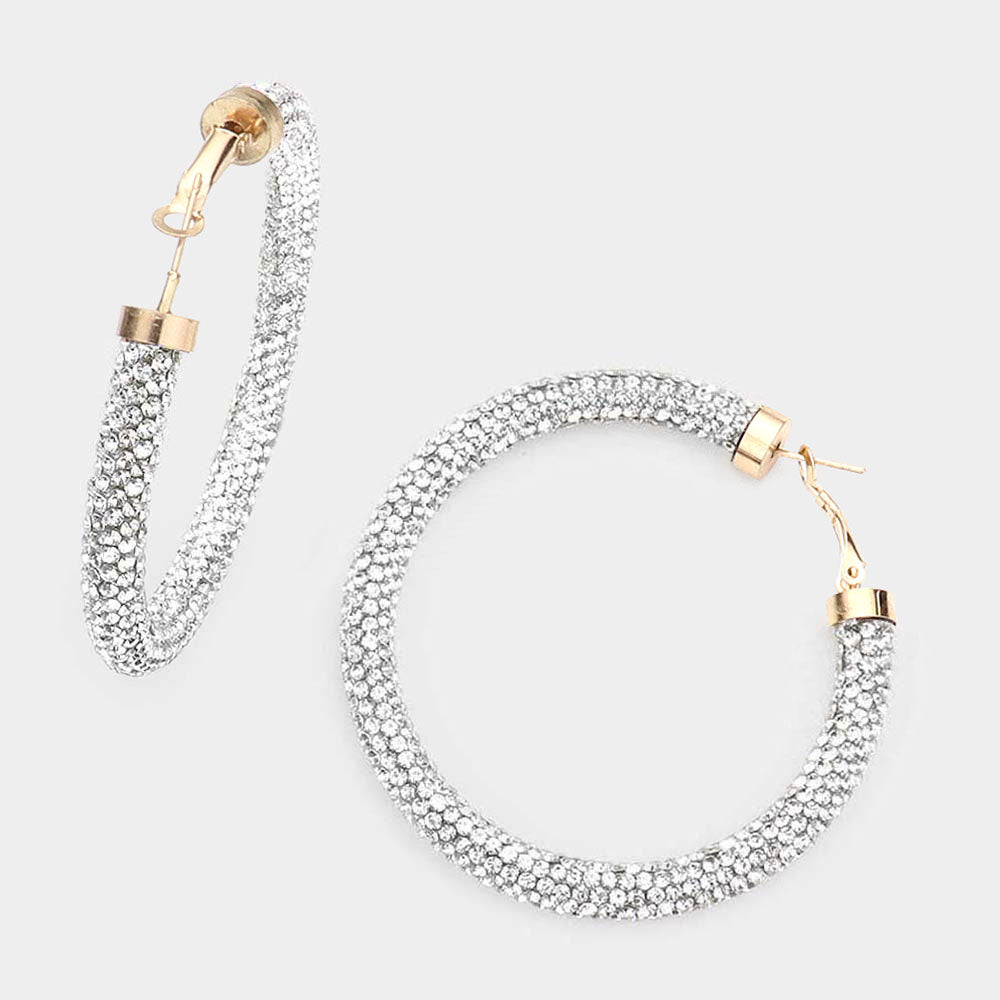 Clear Rhinestone Pave Hoop Earrings