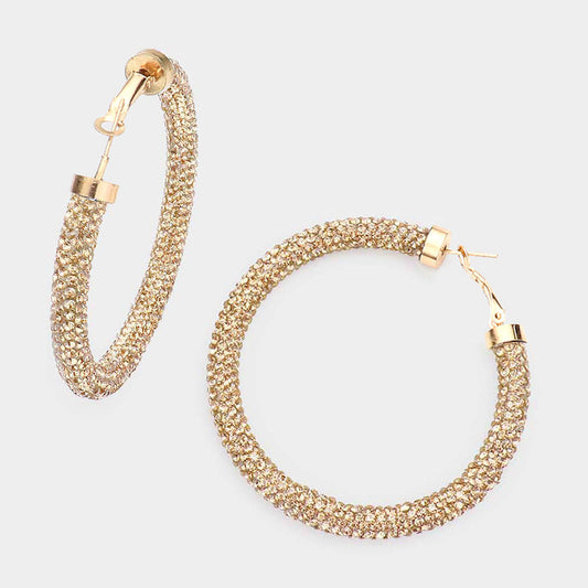 Topaz Rhinestone Pave Hoop Earrings
