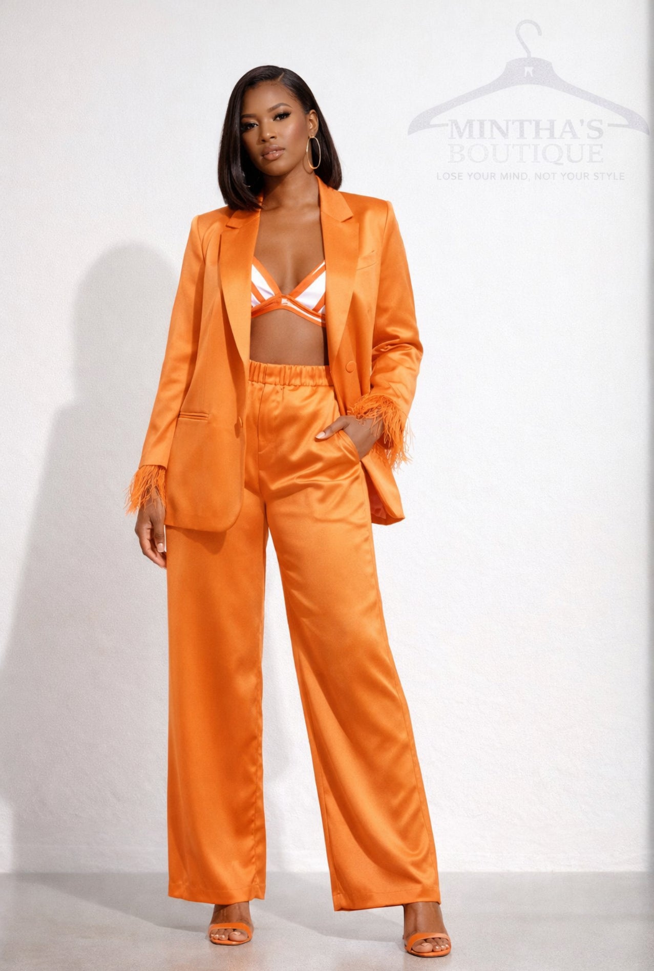 Satin Doll 2pc Set w/Feather Sleeves