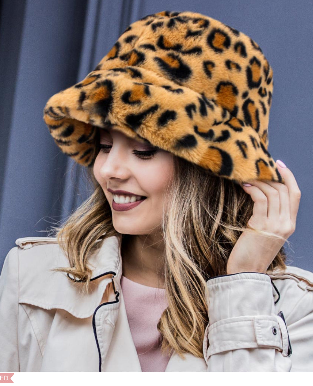 Leopard Patterned Faux Fur Bucket Hat