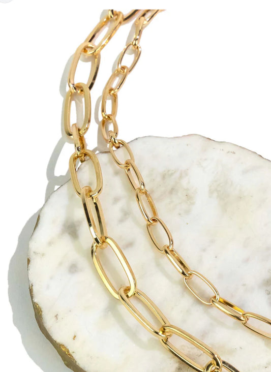 Long Gold Two-Row Links Chain Necklace