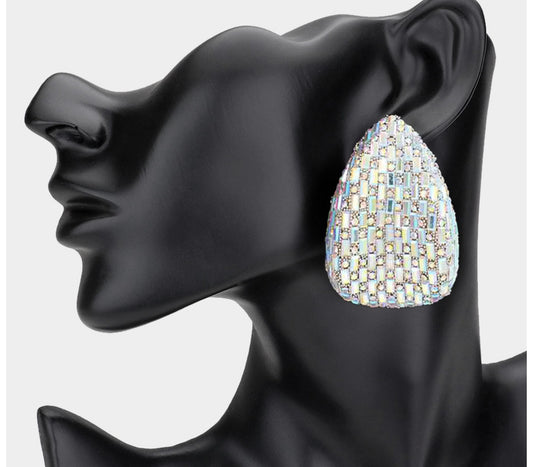 Bold Glam Rhinestone Teardrop Earrings_Silver AB