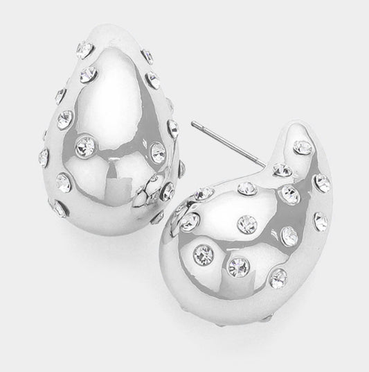 Stone Embellished Teardrop Earrings